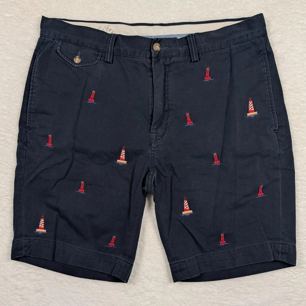 Polo Ralph Lauren Shorts Mens 34 Navy Bedford Chino Lighthouse Embroidered